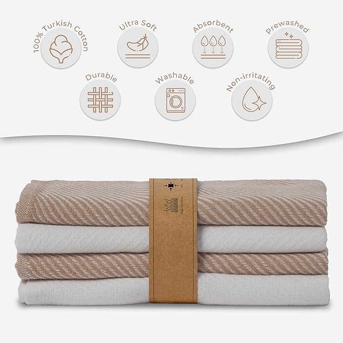 Ossano Kitchen Towels Set - 4 Pack, (20" x 30") - Boho & Decorative - Versatile as, Dish Towels for Drying Dishes, Drying Towels, Flour Sack Towel, Kitchen Cloths, Beige and Ecru