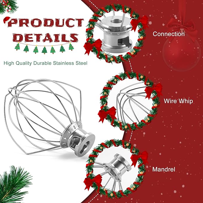 K45WW Wire Whip Attachment for Tilt-Head Stand Mixer 6-Wire Fits For k-i-t-c-h-e-n-a-i-d 4.5-5QT Title-Head Stand Mixer K45 KSM90,Stainless Steel,Egg Cream Stirrer,Cakes Mayonnaise Whisk by Sikawai