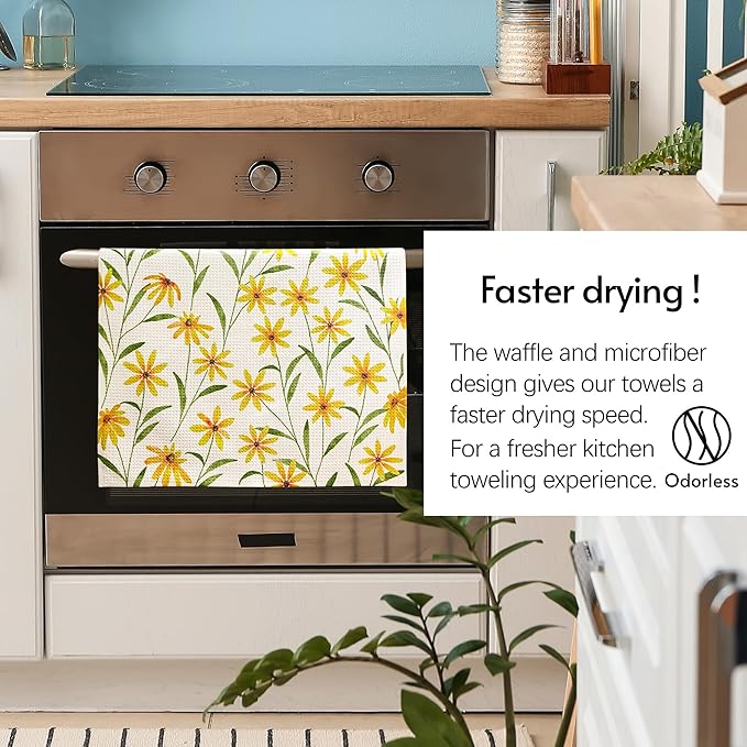 Eulnars Kitchen Towels, 18" x 30" Tea Towels for Kitchen, Quick Dry Dish Towels for Kitchen Drying, Daisy Whimsy Series, 2-Pack