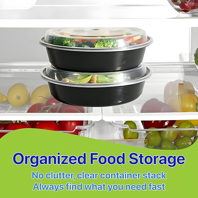 Meal Prep Containers Round [60 Set] x [28 oz] with Lids, 1 compartment, Stackable, Reusable, Leakproof, Food Safe, Microwave, Freezer & Dishwasher Safe for Food Prep Storage (60 Set, 28 oz)