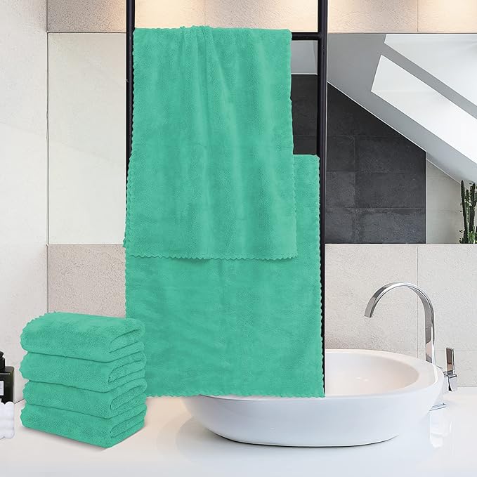 MOONQUEEN 18 Pack Premium Hand Towels - Quick Drying - Microfiber Coral Velvet Highly Absorbent Towels - Multipurpose Use as Hotel, Bathroom, Shower, Spa, Hand Towel 16 x 28 inches (Aqua Green)