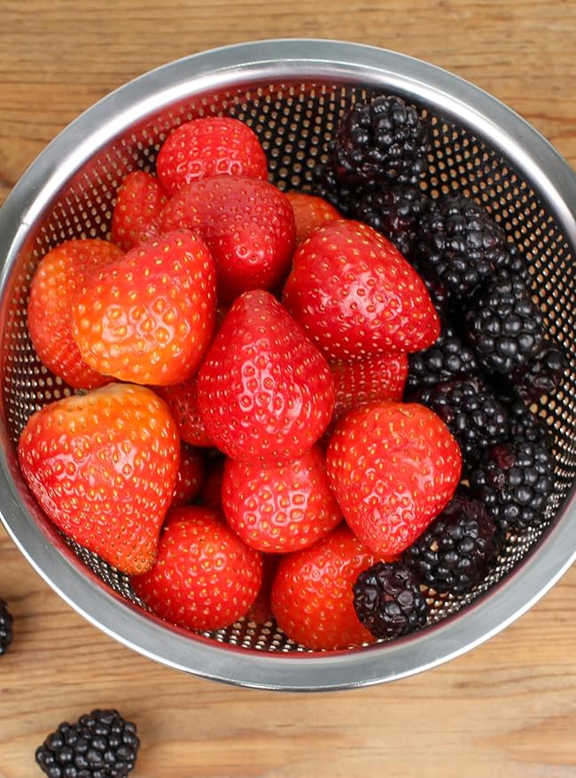 RSVP International Endurance Kitchen Collection Colander Strainer, Berry, Pierced Stainless Steel