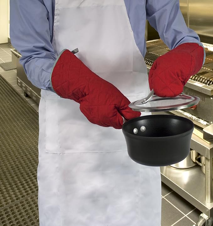 Nouvelle Legende Flame Retardant Quilted Oven Mitts, 17" Heavy-Duty Heat & Burn Protection for Kitchen, BBQ, Grilling, Lab-Tested, Flexible, Oversized, 2-Pack, Red
