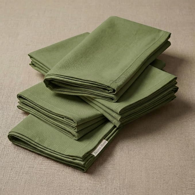 Accent Home 100% Cotton Napkins, Delicate Cloth Napkins for Dinners, Parties and Weddings，18 x 18 Inch Set of 6 - Olive Green