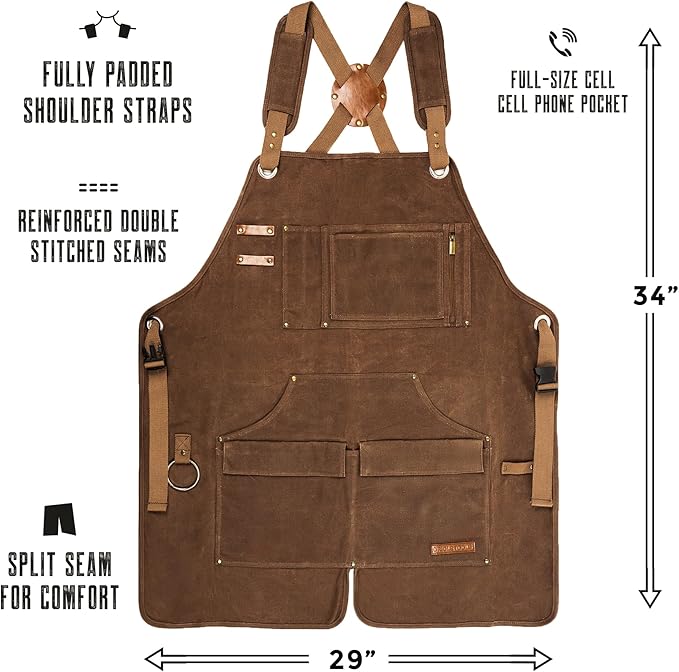 16oz Heavy Duty Waxed Canvas Work Apron - Rugged & Water-Resistant, for all Tough Jobs