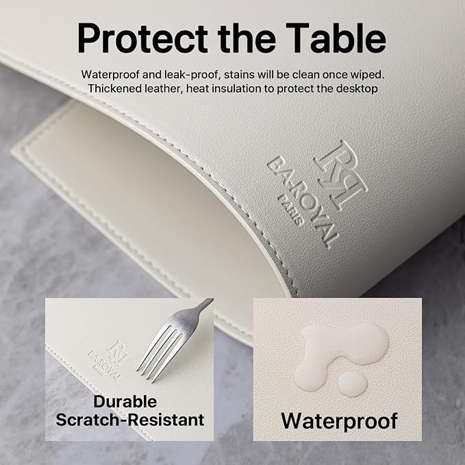 Faux Leather Placemats Set of 6 Vinyl Washable Wipeable Table Mats for Kitchen Dining Table Heat Resistant Waterproof Modern Indoor/Outdoor Placemats Non-Slip Easy Clean Place Mats-Cream White