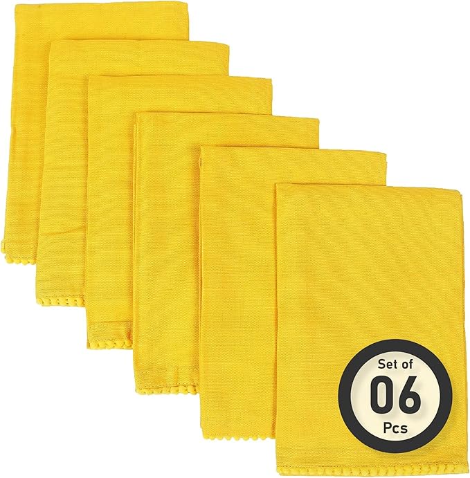 TARAN LIVING Kitchen Towels 100% Cotton Solid Dish Cloths Kitchen Hand Towel Reusuable Dish Towel for Cleaning & Drying Tea Towels Set with Hanging Loop - 18"x 28", Yellow, Pack of 6