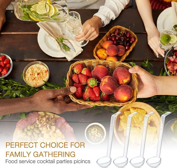Tioncy 10 Pcs 1 oz Small Ladle 7.1 Inches Mini Ladle for Serving Sauce, Soup, Dressing, Punch Bowl, Gravy, Cocktail, Fruit Juices Reusable Plastic Long Handle Spoon for Party Banquets Catering(Clear)