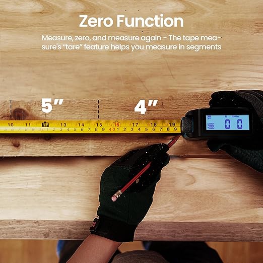 Digital Tape Measure 16 Ft - 6 Metric and Imperial Units, Easy Read Digital Measuring Tape Retractable with Fractions 1/16, Rechargeable Measurement Tool, for Distance/Area/Volume, Gray