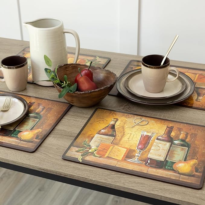 Benson Mills Cork Placemats Set of 4, Thick Cork Place Mats for Kitchen and Dining Tables, Easy Clean Table Mats (12" x 16" Rectangular Set of 4, Bordeaux Wine)