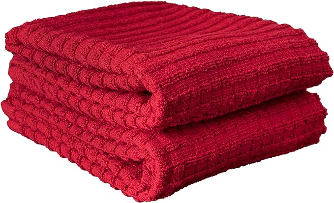 Ritz Royale Collection 100% Combed Terry Cotton, Highly Absorbent, Oversized Kitchen Towel Set, 28" x 18", 2-Pack, Solid, Paprika Red
