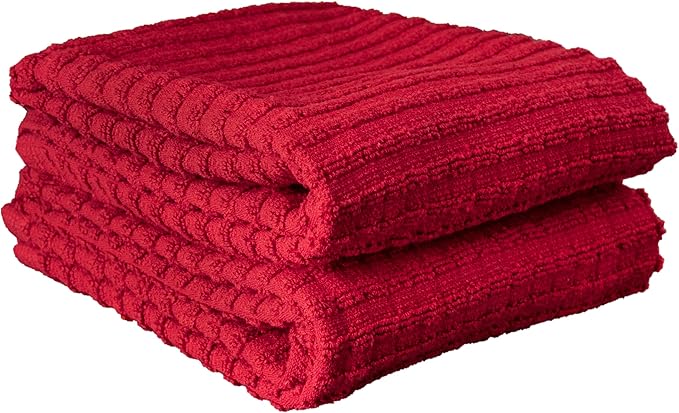 Ritz Royale Collection 100% Combed Terry Cotton, Highly Absorbent, Kitchen Towel Set, 13-3/4" x 12", 4-Pack, Solid & Checked, Paprika