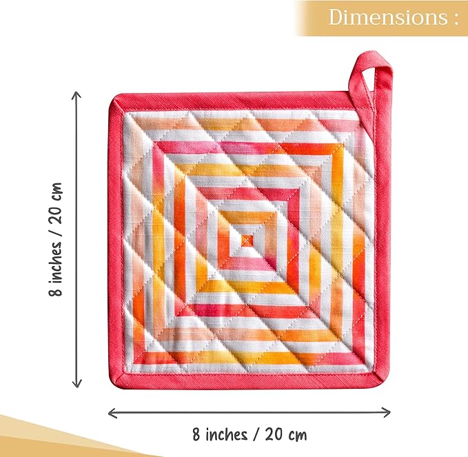 Maison d' Hermine Pot Holders 100% Cotton Heat Resistant Potholders 8" x 8" Hot Pads with Loop BBQ Cooking Baking Gifts for Mothers Day Handling Hot Pans Spring/Summer (Pack of 1, Summer Maze)