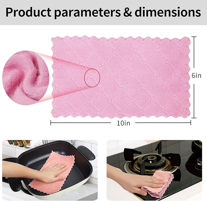 GADIEDIE 10Pack Kitchen Cloth Dish Towels,Super Absorbent Coral Velvet Dishtowels,Nonstick Oil Washable Fast Drying,Double-Sided Dish Towel,Used for Table Dish Glass Pet Paw（5Colors）
