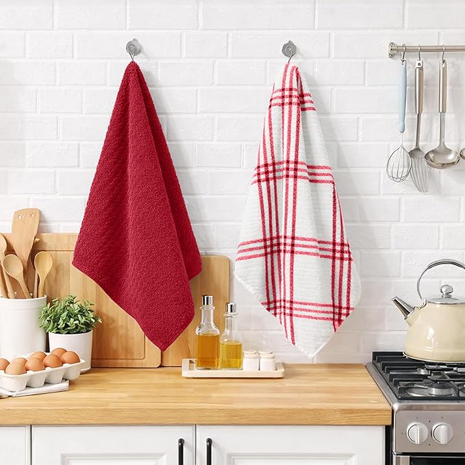 RIVERSIDE Pack of 12 Premium Kitchen Towels 16 x 26 Inches, 100% Cotton Kitchen Hand Towels, Super Soft and Highly Absorbent Dish Towels for Kitchen (Red)