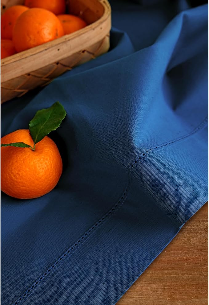 Solino Home Cotton Linen Napkins Set of 4 - Hemstitch Lapis Blue Dinner Napkins Cloth 20 x 20 Inch for Mothers Day - Handcrafted and Machine Washable