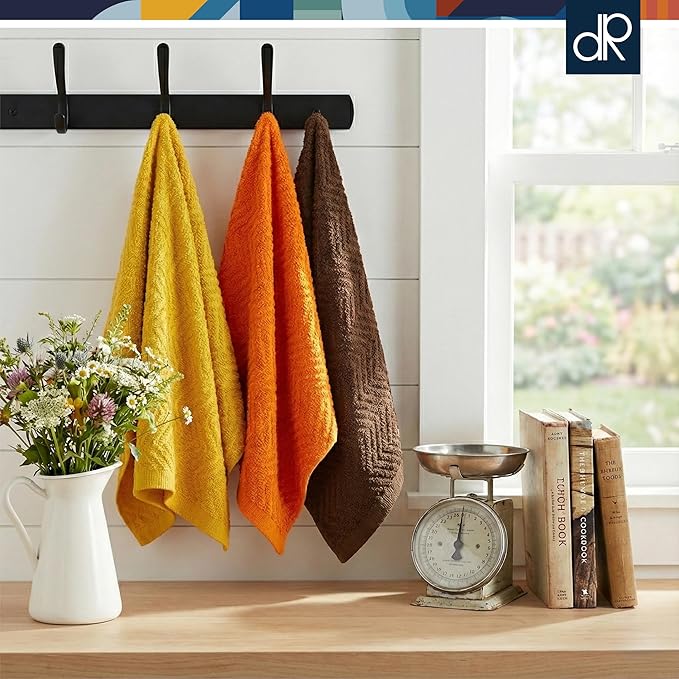DecorRack 100% Cotton Kitchen Towels, 15" x 25" Absorbent Dish Towels [Premium Quality 400 GSM] Fall Set (Pack of 4)