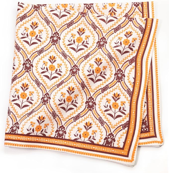 FINGERCRAFT Cloth Napkins, Set of 12 Cotton Linen Blend Printed Dinner Napkins Cloth Mitered Corner Perfect for Parties Dinners Weddings Cocktail Christmas Easter 20x20 Damask Orange