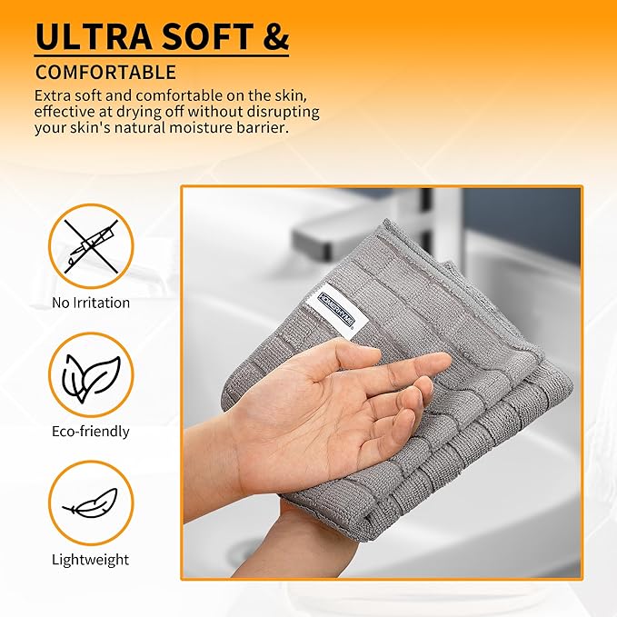 Microfiber Hand Bath Towels, 6 Pack 25''*15'' Grey Bathroom Hand Towels, All-Purpose Quick Dry Lint Free Soft Absorbent Checkered Washcloth Fingertip Towels Bulk for Travel Gym Hotel