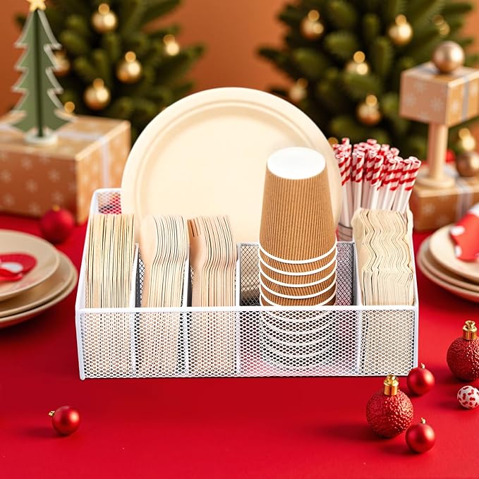 Utensil Caddy for Party - Paper Plate Holder ,Utensil Silverware Caddy Utensil Holder Paper plate Organizer with 6 Compartments for Party, Camping, Picnic