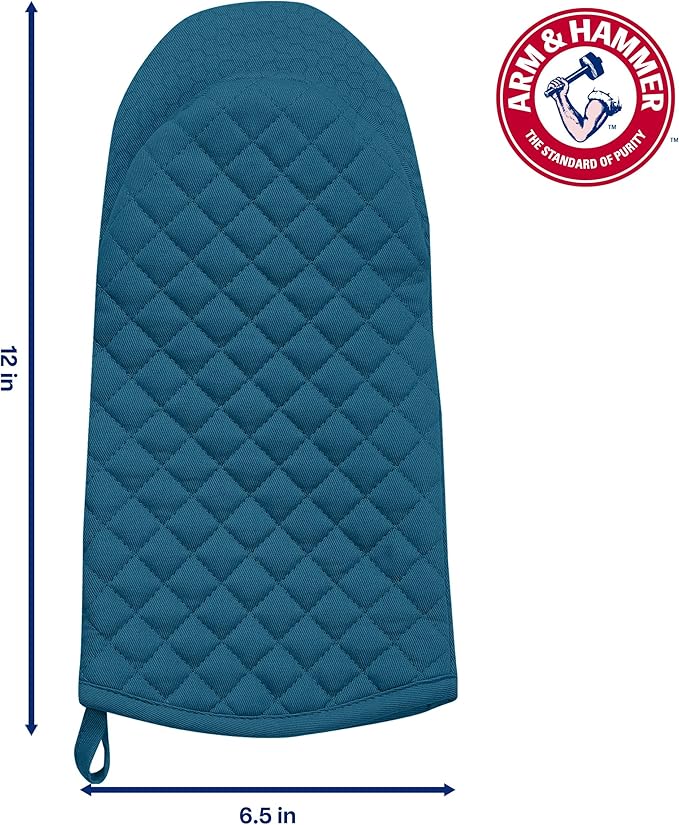 Arm & Hammer Quilted Oven Mitts, Heat Resistant, Non-Slip Silicone Grip, 2 Pack, Navy