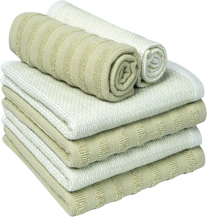 Bumble Premium Dish Cloths 13"x13" (6 Pack) | 100% Natural Ring Spun Cotton | 400 GSM | Highly Absorbent & Soft |Yarn Dyed & Solid Dyed Terry Dish Cloth Set - Sage