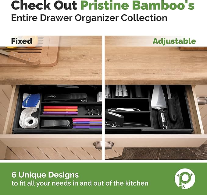 Pristine Bamboo Silverware Organizer - Kitchen Drawer Organizer and Utensil Organizer - Cutlery Tray – Flatware, Utensil and Silverware Holder - Silverware Tray for Drawer (5-Slots, Black)