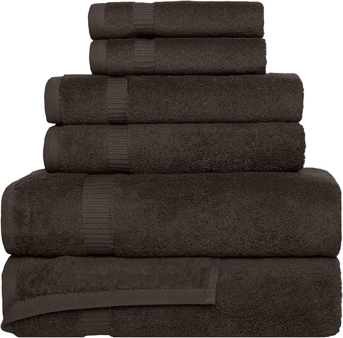 SALBAKOS 100% Turkish Cotton 6-Piece Towel Set | Premium Quality Hotel & Spa Collection | Soft, Super Absorbent 2 Washcloth, 2 Hand, 2 Bath Towel Sets | Made in Turkey (Chocolate, 6 Piece Towel Set)