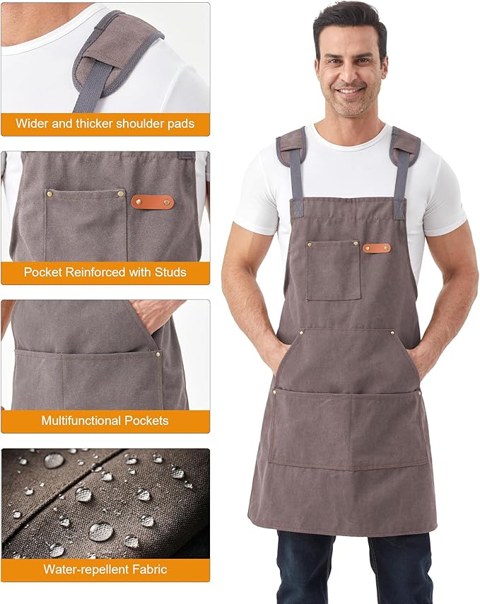 Nanxson Canvas Work Apron, Heavy Duty Carpenter Welding Apron with Wide Braces, Ideal for Gardening and Carpenters