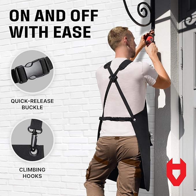 NoCry Woodworking Apron for Men — Reinforced Pockets with Metal Rivets, Magnetic Holder & Leather Tool Loops — Shop Aprons for Men with Cross-Back Straps, Non-Slip Shoulder Pads & Quick-Release Buckle