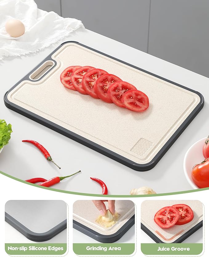 Titanium Cutting Board for Kitchen, Non Toxic Stainless Steel Cutting Board Double Sided, Food Grade Pure Titanium & Wheat Straw PP, Meat & Vegetable Chopping Boards, Scratch Resistant, Large 16”×11”