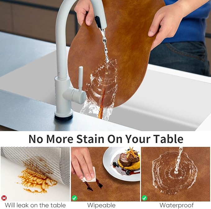 ADRIMER Placemats, Heat Resistant Oval Placemats Set of 6 Washable 12 x 17 Inch, Waterproof Table Mats, Wipeable Pu Place Mats for Kitchen, Dining Room, Turmeric Brown