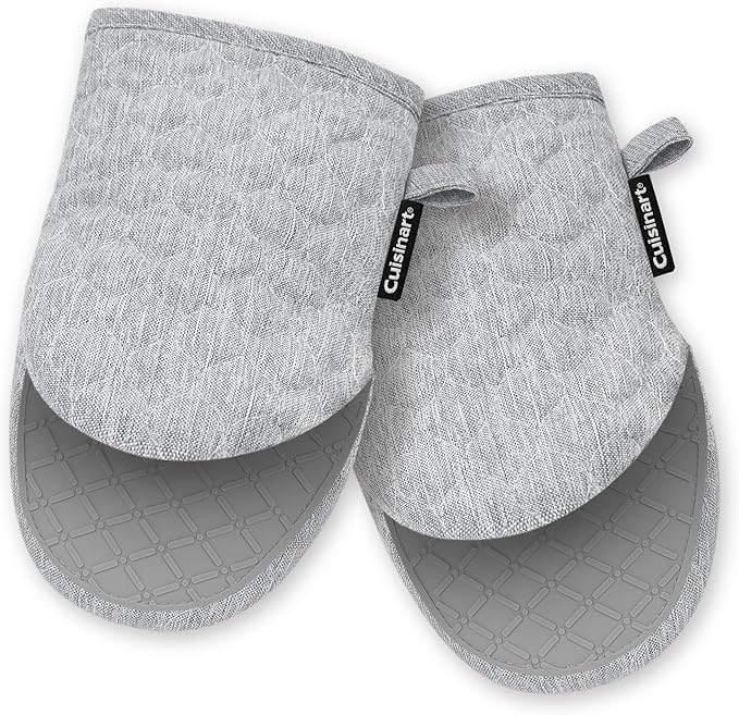 Cuisinart Silicone Mini Oven Mitts–5” x 8.5” Heat-Resistant Kitchen Mitts for Oven with Non-Slip 100% Silicone Palm, Cotton Filling, and Hanging Loop–Durable Oven Mitt Set for Cooking & Baking