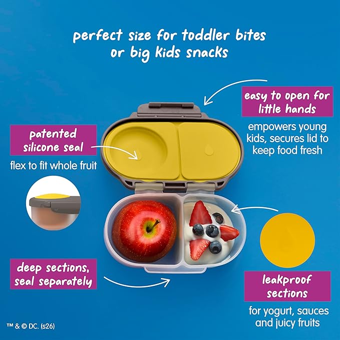 b.box Batman Snack Box - Leakproof 2 Compartment Snack Containers for Kids, Mini Bento Box for Kids & Toddlers, Lunch Containers, Dishwasher Safe, BPA Free, PFAS Free, Ages 4m+, 1.75 Cup Capacity