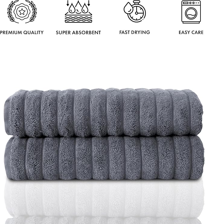 Classic Turkish Towels CTT Premium 2 Pack Bath Towels Set, Made with 100% Turkish Cotton, Spa & Hotel, Quick Drying Towels, Absorbent & Comfy | 27"x54" (Grey)