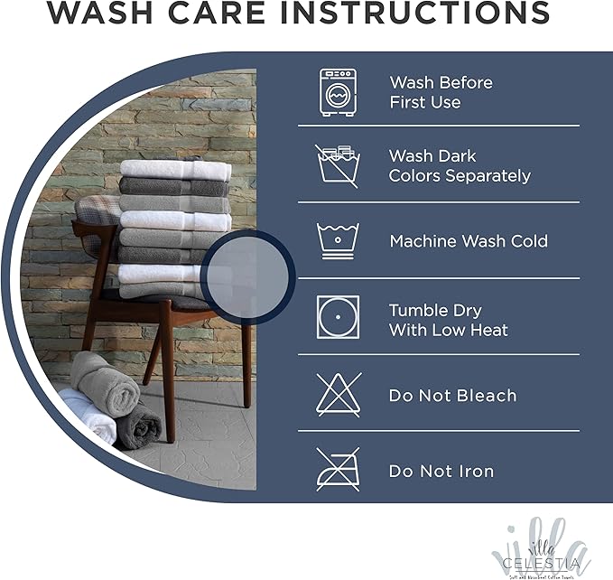 100% Cotton Bath Towel Set of 18-4 Bath Towels, 6 Hand Towels, 8 Wash Cloths, Sustainable, Soft, Highly Absorbent, Combed Cotton 18 Piece Set for Hotels, Spa, Bathroom, Dorm, Navy Blue