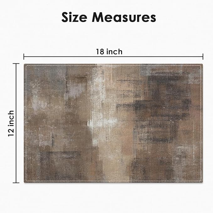Emvency Farmhouse Placemats Set of 6,12x18 Inch Linen Rectangular Place Abstract Rustic Neutral Modern Brown Table Mats for Indoors & Outdoor Home Party Kitchen Dining Decoration