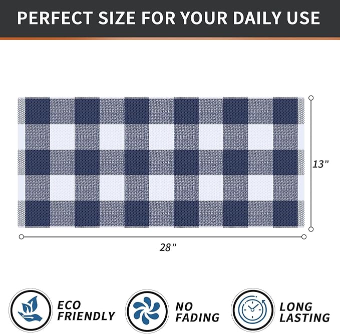 Homaxy 100% Cotton Waffle Weave Check Plaid Kitchen Towels, 13 x 28 Inches, Super Soft and Absorbent Dish Towels for Drying Dishes, 4-Pack, White & Navy Blue