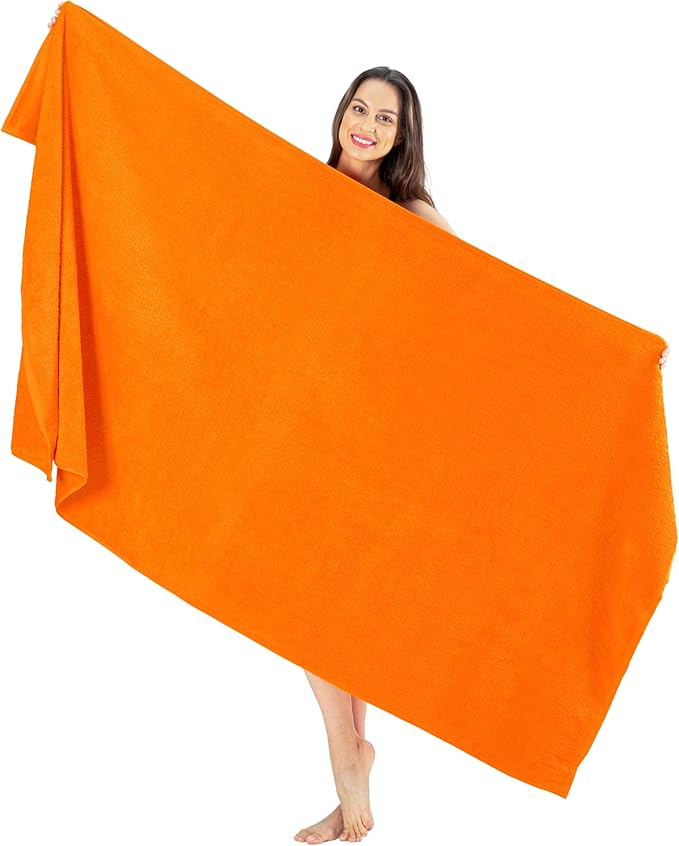 SALBAKOS Luxury 100% Turkish Cotton 40x80 in Extra Large Beach & Bath Towels | Oversized Bath Sheets | Premium Hotel Quality Thick Soft Absorbent Turkish Towel (Pack of 1, Orange, Jumbo Bath Sheet)