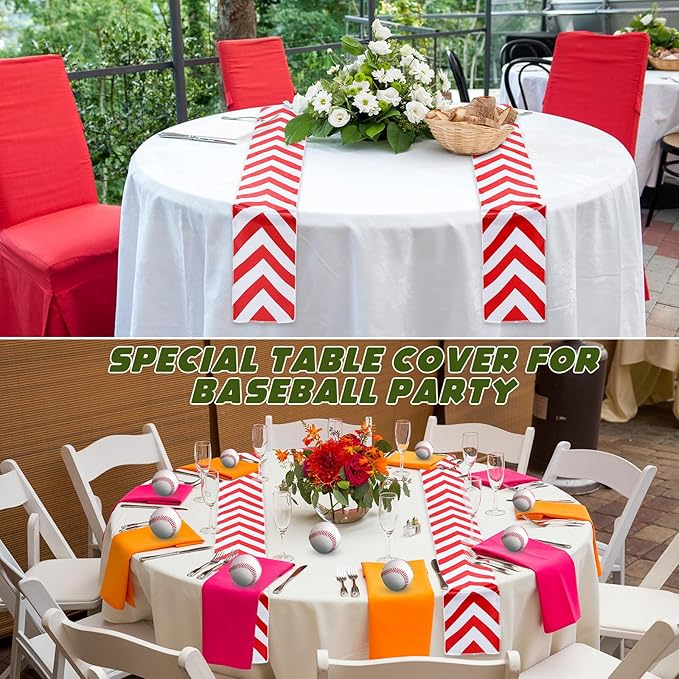 Mindsoft Baseball Table Runner Baseball Decorations Tablecloth Red White Chevron Rectangular Table Cover Runner for Sports Party Birthday Decor Dining Room Kitchen Holiday