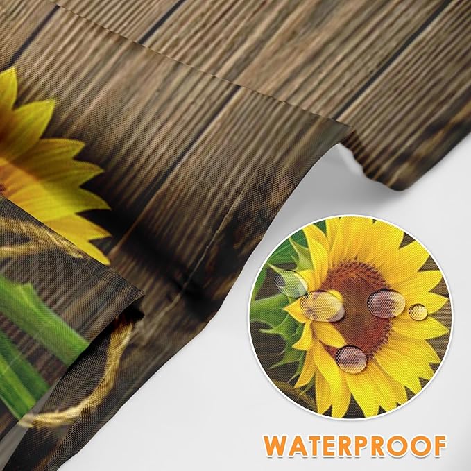 Britimes Apron Home Kitchen Cooking Baking Gardening for Women Men with Pockets Autumn Sunflowers Wooden Board Flower 32x28 inch