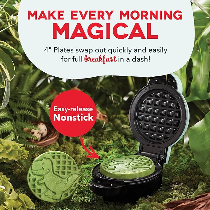 Dash MultiMaker® Mini System - Compact Waffle Maker for Family Breakfasts - Removable Griddle Plates & nonstick surface - 6 Plates - Aqua