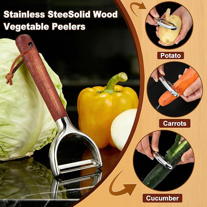 Vegetable Peeler, Premium Y-Shape Potato Peeler, Stainless Steel Multifunctional Kitchen Peeler Real Wood Handle Ultra Sharp Blade Vegetable, Potato, Fruit, Carrot, Apple