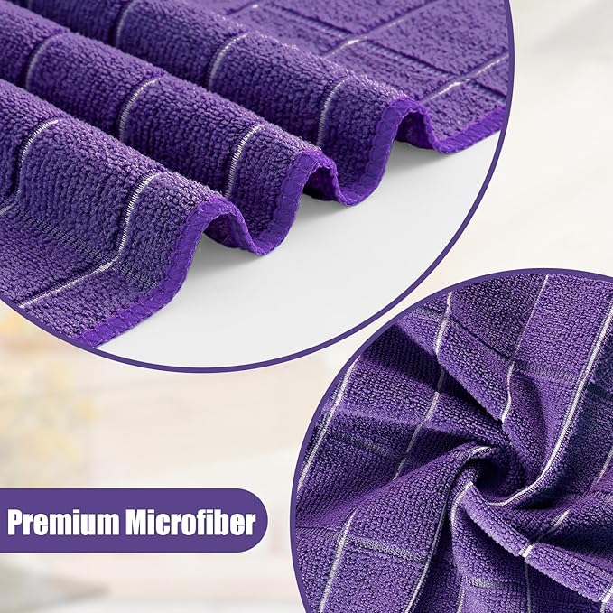 Homaxy Microfiber Kitchen Towels and Dishcloths Set, 20 Pack Soft and Absorbent Dish Hand Towels Bulk, 28 x 16 Inch & 12 x 12 Inch Quick Drying Rags for Washing Dishes, Purple
