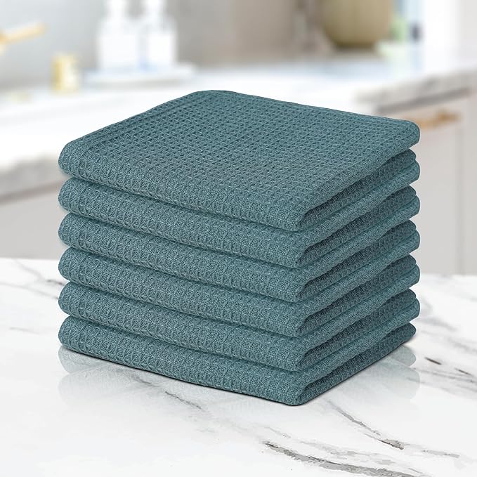Vintage Vista 100% Cotton Waffle Dish Cloths (Pack of 6) - Dish Rags for Washing Dishes - Reusable & Highly Absorbent Kitchen Towels - Kitchen Rags fo Easter - (12" x 12" - Dark Green)