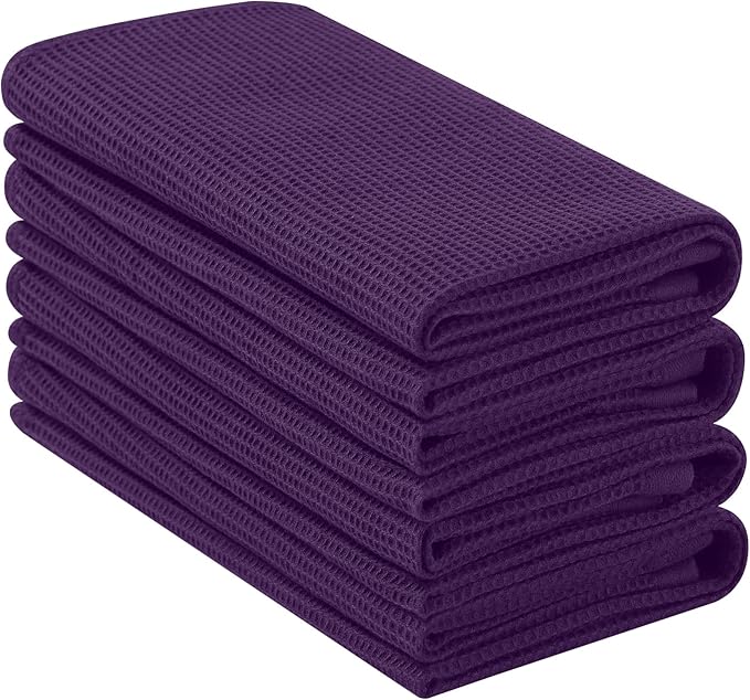 Homaxy 100% Cotton Waffle Weave Kitchen Towels - 4 Pack Soft and Absorbent Dish Towels - 16 x 26 Inches Quick Dry Hand Towels - Eggplant
