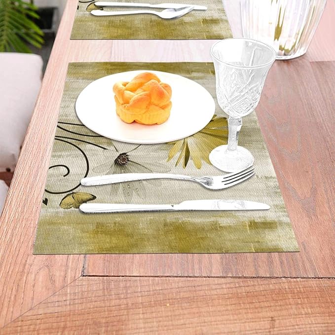 Floral Place mats Set of 4, 12x18 Inches Summer Yellow Daisy Flower Decorative Placemats Rectangle Floral Table Mats for Party Home Kitchen Dining Table Decoration