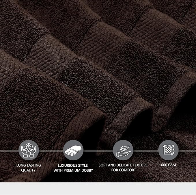 Oakias Premium Towel Set 600 GSM 6 Piece Brown - 100% Ring Spun Cotton Highly Absorbent Towels Set - Super Soft Bathroom Towel Set - Hotel Quality Double Stitched Hem - Ideal for Hotels, Spa, Gyms