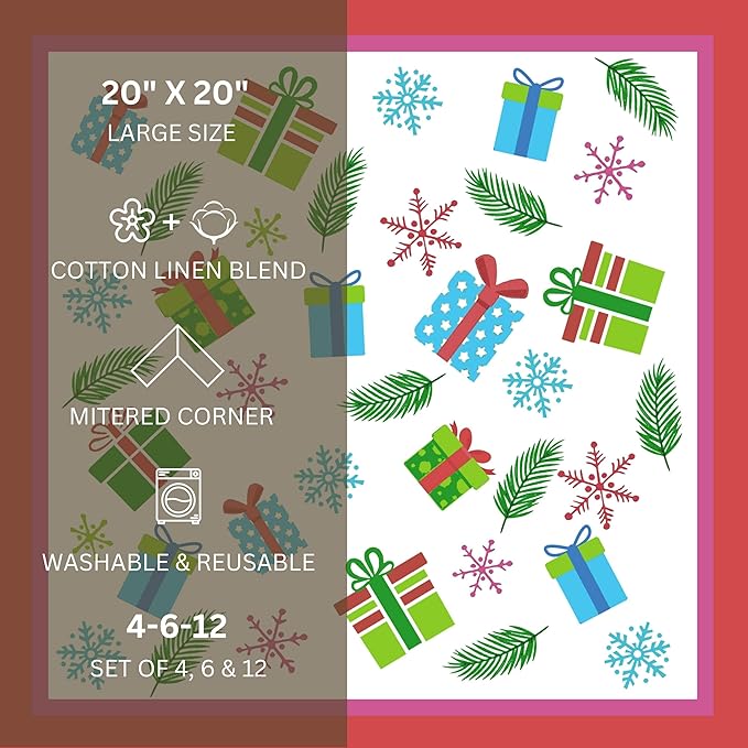 FINGERCRAFT Cloth Napkins, Set of 4 Cotton Linen Blend Printed Dinner Napkins Cloth Mitered Corner Perfect for Parties Dinners Christmas 20x20 Wonderland
