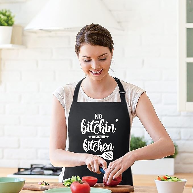 Xornis 100% Cotton Funny Apron with 2 Pockets for Men Women BBQ Grilling Adjustable Bib Black Aprons Gifts Cooking Kitchen